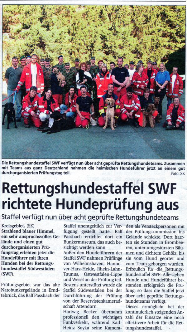 Ausschnitt aus dem Sauerlandkurier vom 23.05.2007