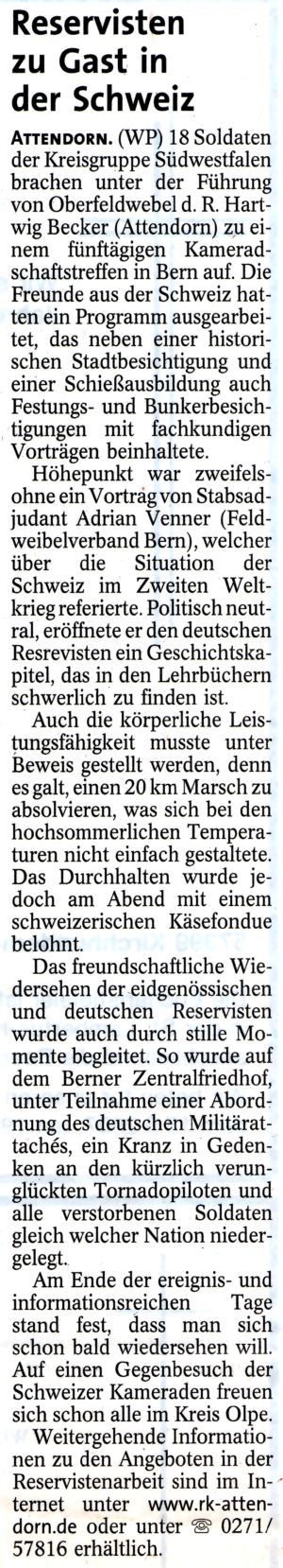 Ausschnitt aus der Westfalenpost vom 16.06.2007
