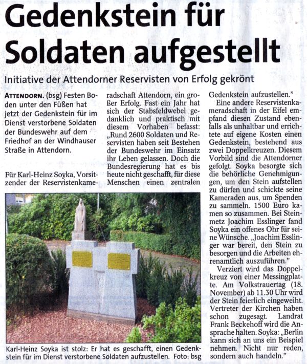 Ausschnitt aus der Westfalenpost vom 10.10.2007