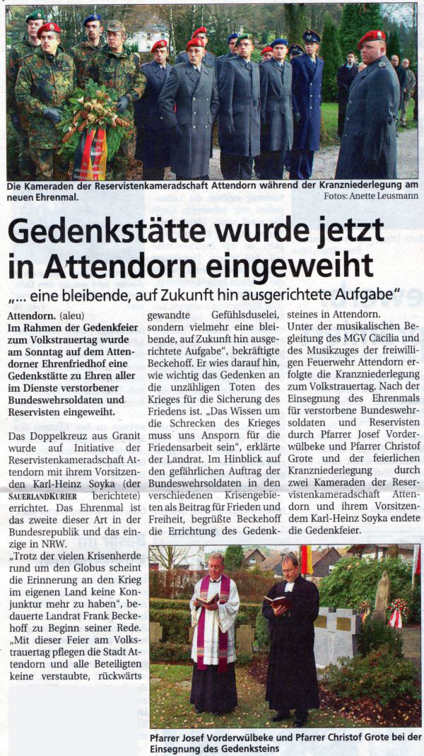 Ausschnitt aus dem Sauerlandkurier vom 21.11.2007