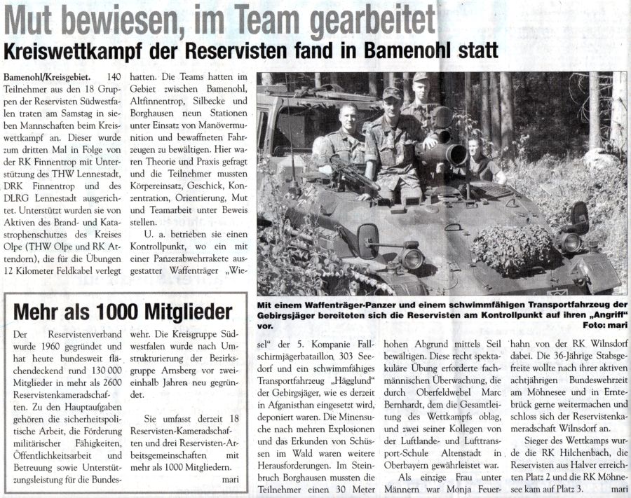 Ausschnitt aus dem Sauerlandkurier vom 21.11.2007